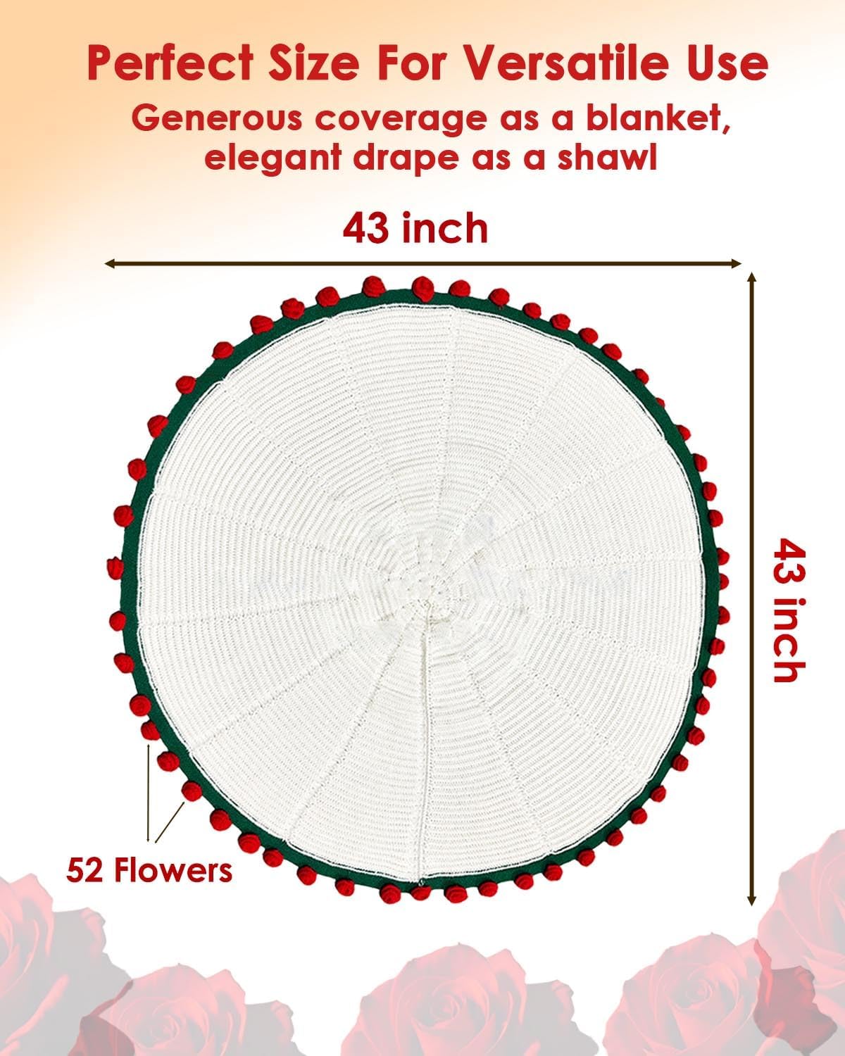 Crochet Flower Blanket, 43'' Crochet Flowers Bouquet Blanket Gifts for Women Birthday Unique, Soft Knit Throw Blanket Home Decor, Romantic Rose Blankets for Valentine's Day, Christmas,Anniversary(Red) - Image 5