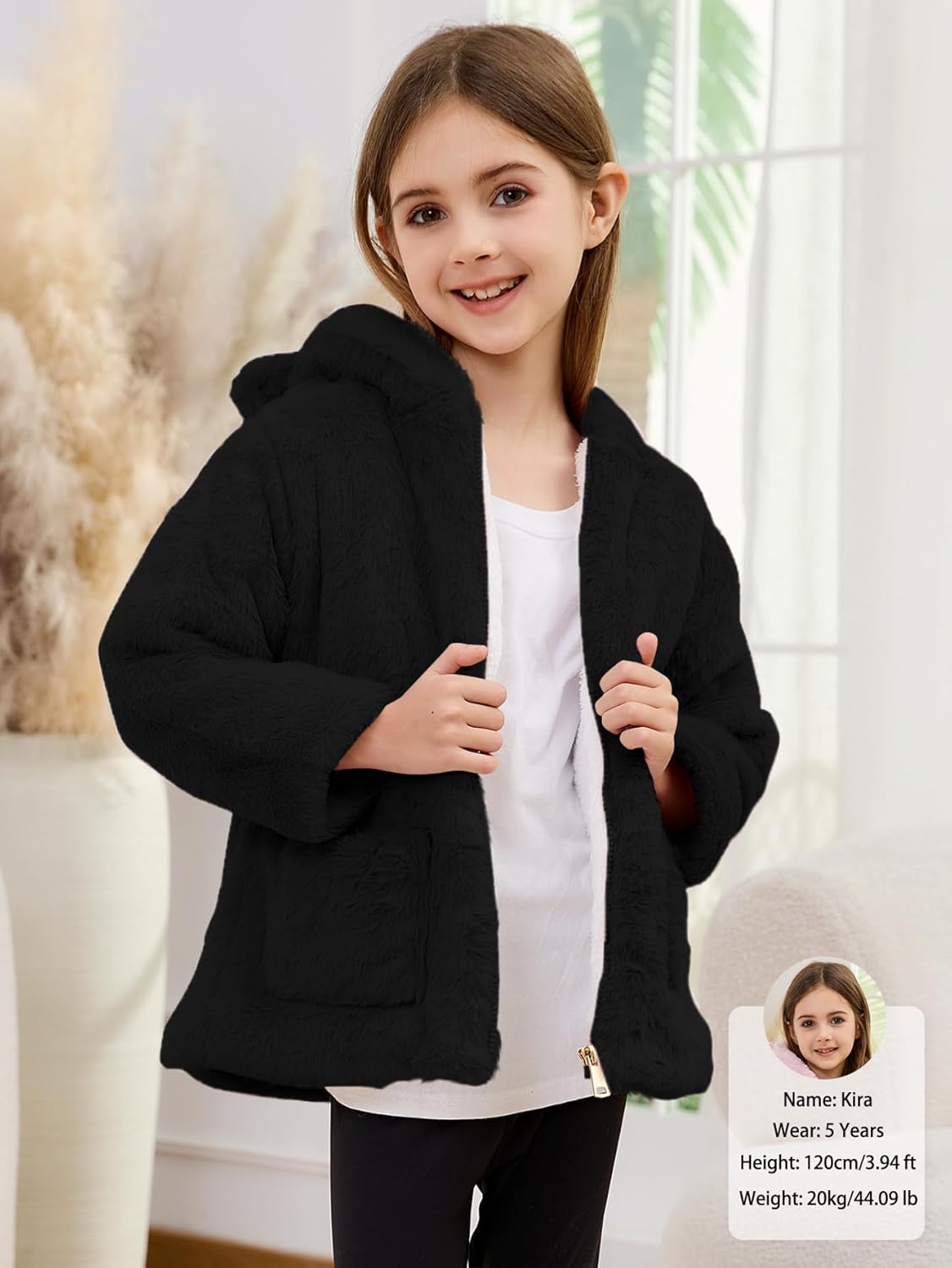 Arssm Girls Winter Coats Kids Fleece Jacket Warm Toddler Girl Faux Fur Coat with Ear Hooded - Image 2