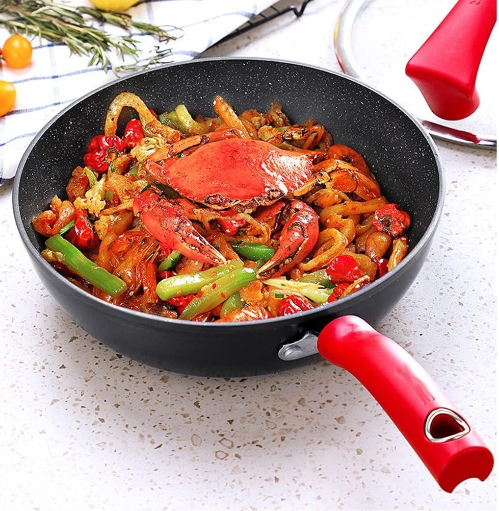 Wok - Nonstick Wok with Lid, Flat Bottom, Cast Aluminum Stir Fry Pan, Cooking Utensils, Frying Pan for All Stoves