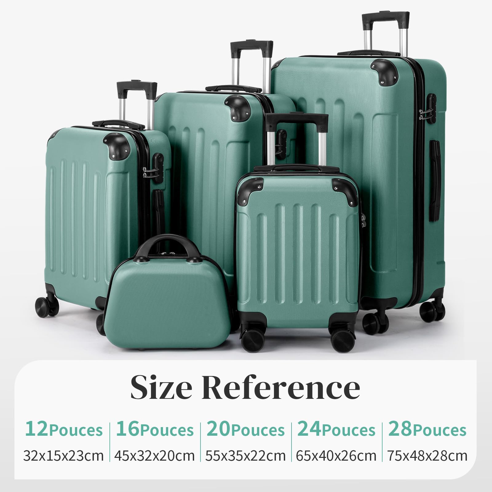LEADZM Set de 5 Valises avec Vanity Case, Valise Cabine & Grande Taille avec Renforts d'angle, Valise Soute Ridide en ABS, Bagages Cabine (Turquoise)