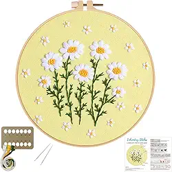 Louise Maelys Kit de Bordado para Iniciantes de Margarida, Kit de Ponto Cruz para Adultos, Bordado DIY com Estampa Floral, Incluindo Argola, Linhas e Instruções