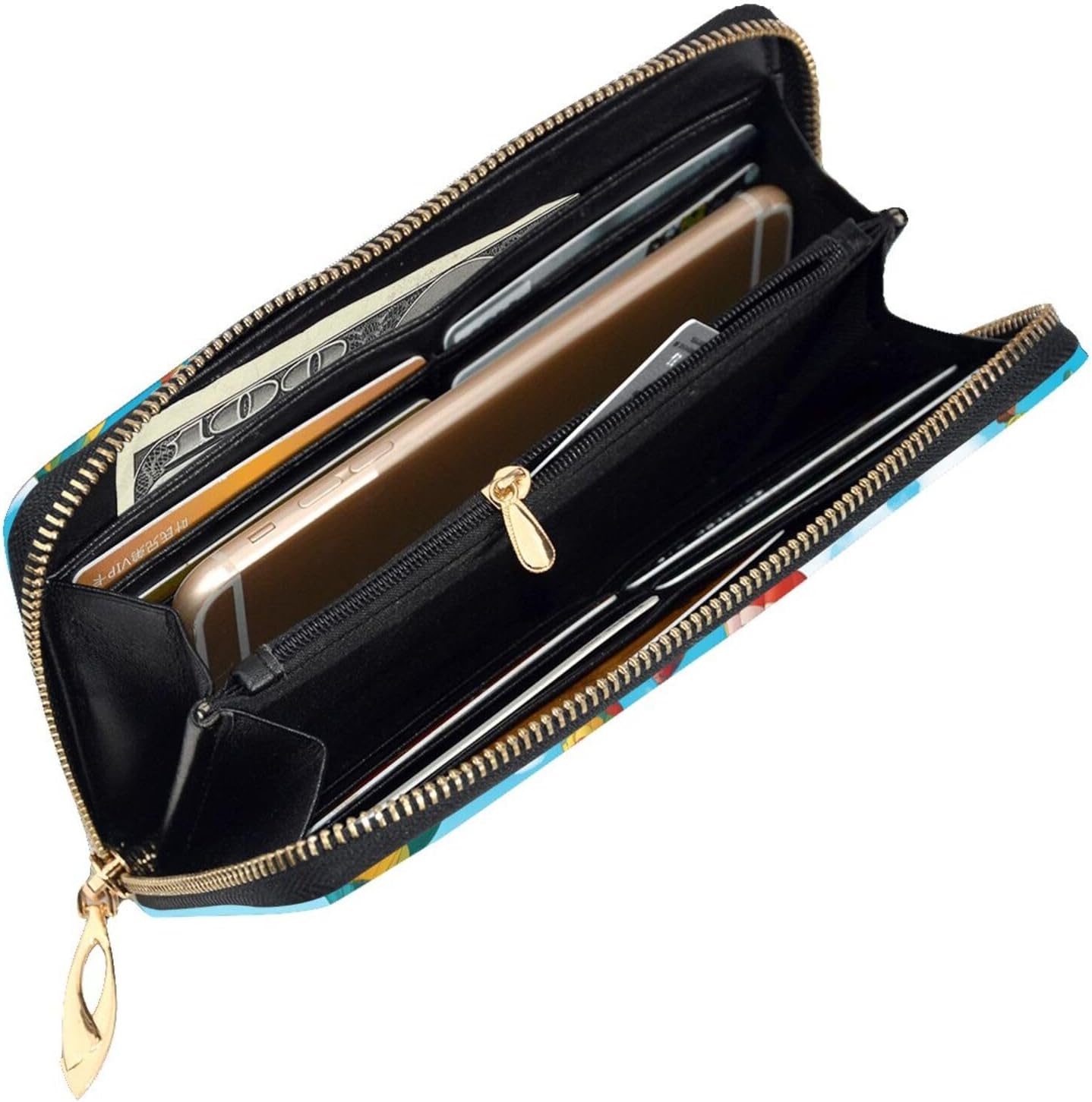 BaerK Stylish Colorful Balloons Blue Sky Print Leather Wallet - Thin Bifold Checkbook Wallet with Coin Pocket, Credit Card Holder