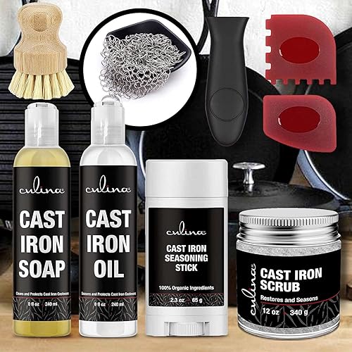 Miniatura 3 de Culina Barra de jabón de hierro fundido Aceite acondicionador de acero inoxidable restaura cepillo de limpieza mango y raspadores  Todos los