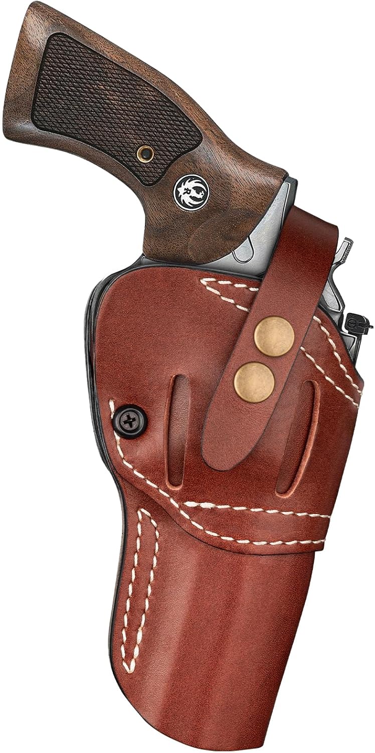 Premium Leather Revolver Holster for Ruger GP100/Speed Six, S&W Model 10 66 686 629 586 Classic 10 19, Taurus 65 66 627, Colt Python 4.0/4.25 & Similar Frame, Adj. Retention, Ambidextrous, Deep Brown