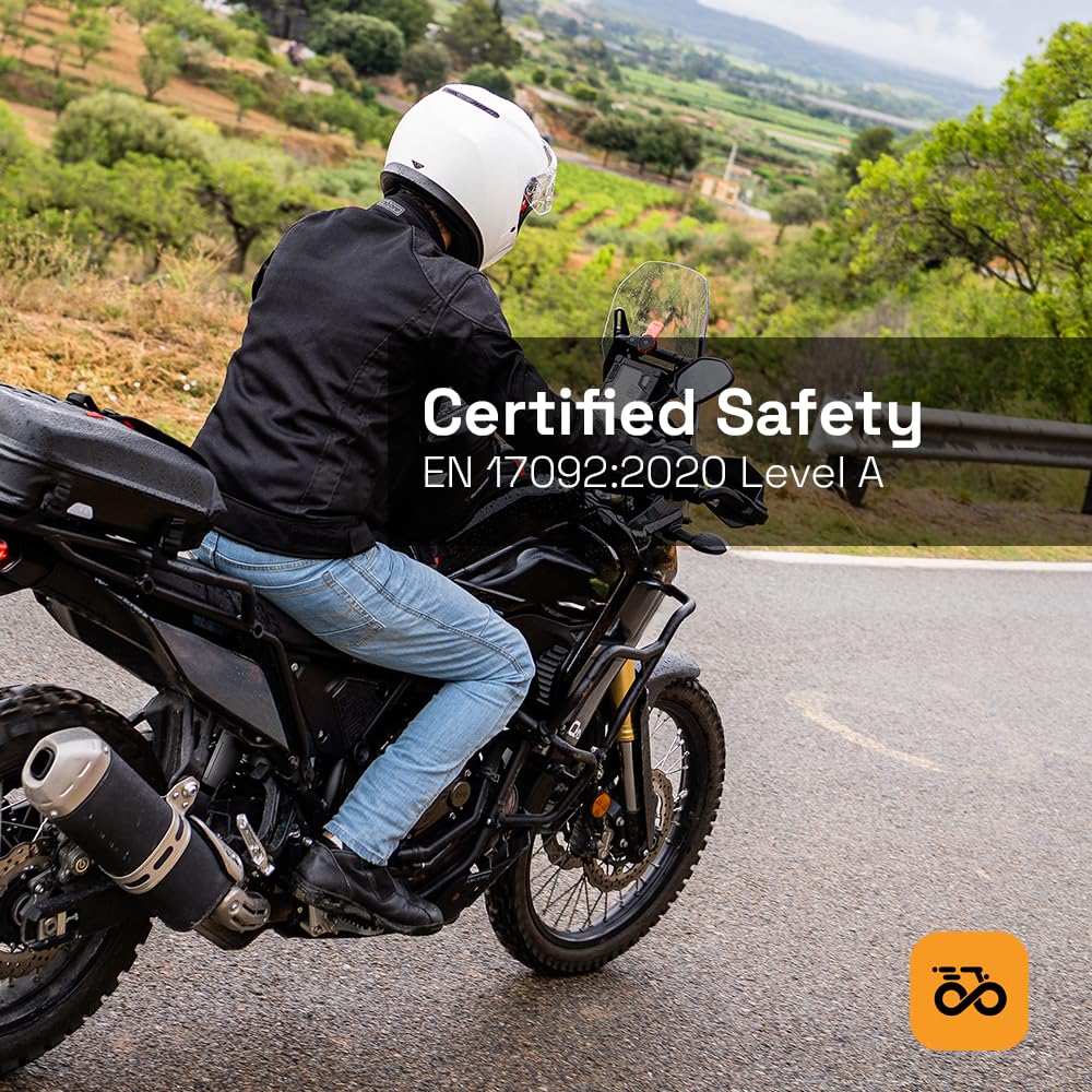 Moore Pantalón de Moto Speed Celeste – Vaquero Slim Fit, Protecciones CE Nivel 2, Tejido Denim Reforzado, Certificación EN 17092-4:2020 A