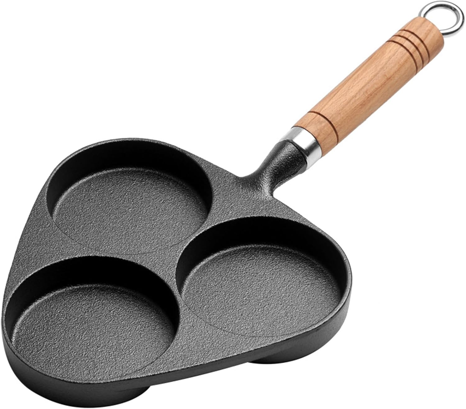 Egg Pan Patio Omelette Pan Cast Iron Cookout Uncoated Wooden Handle Utensils Cast Iron Pan Pancake Maker,Iron Egg Pan Divided Grill Pan with Wooden Handle,Breakfast Skillet Omelet Pan,3 Holes