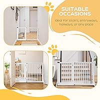 Vista 4 de PawHut Puerta ajustable de madera para mascotas, valla independiente para perro, para puerta, pasillo, 3 paneles con barrera de seguridad, puerta