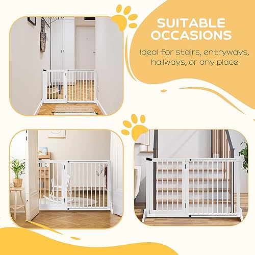 Miniatura 4 de PawHut Puerta ajustable de madera para mascotas, valla independiente para perro, para puerta, pasillo, 3 paneles con barrera de seguridad, puerta