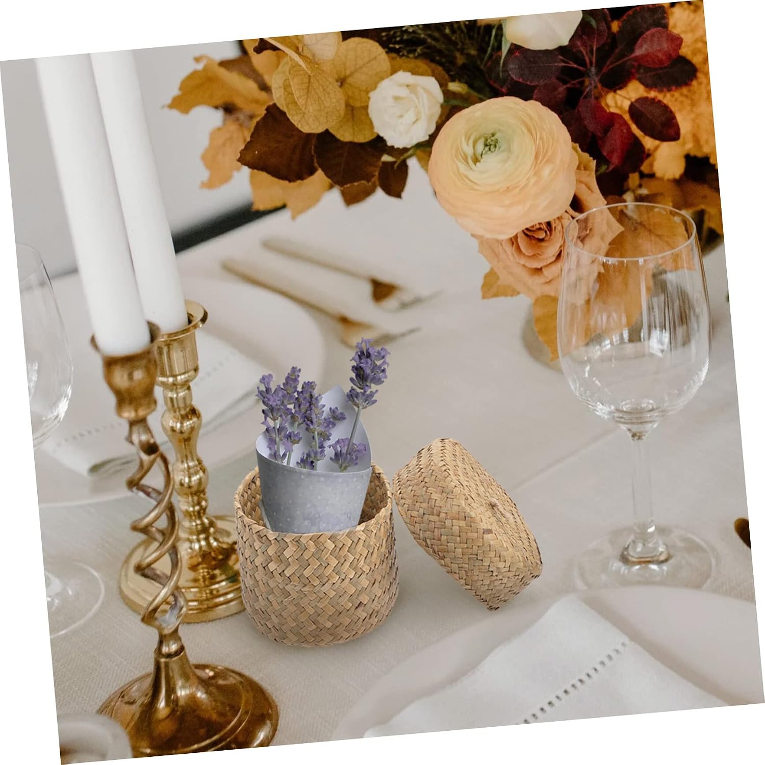 Mini Woven Flower Basket with Lid Sea Grass Gift Box image 2