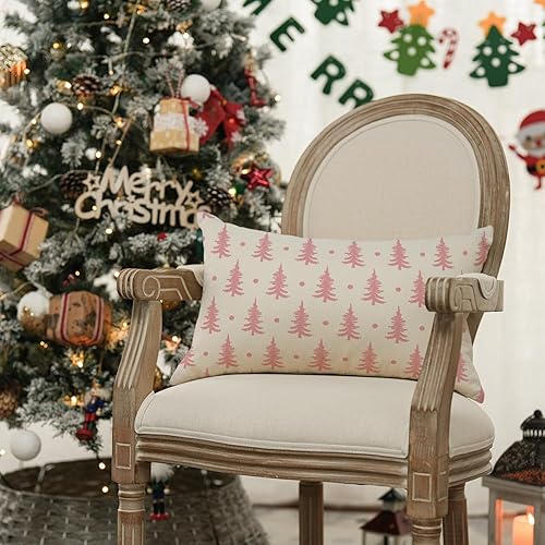 Miniatura 3 de AVOIN colorlife Funda de almohada rosa con árboles de Navidad, 12 x 20 pulgadas, decoración de sofá y vacaciones de invierno