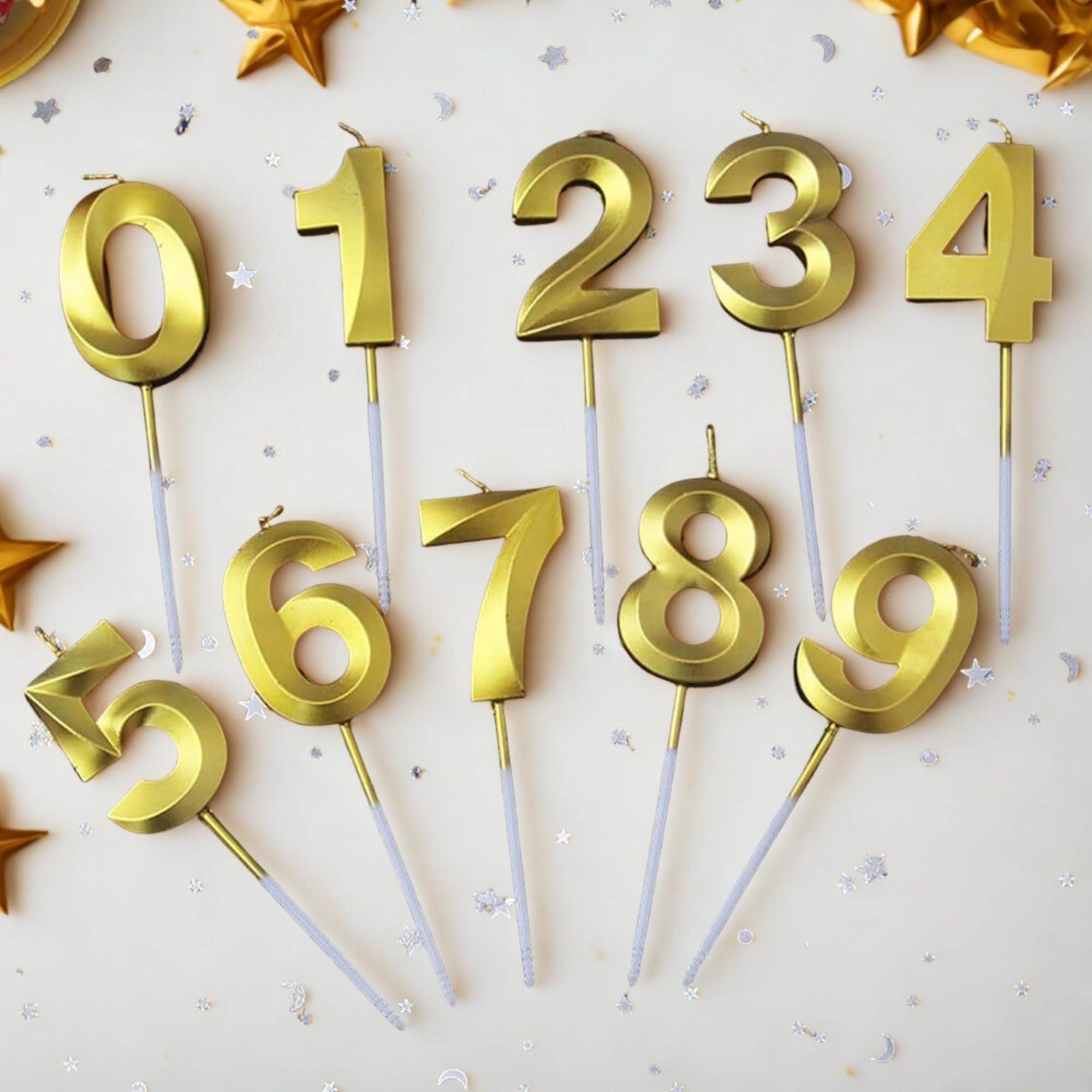 Classic Gold Number Candles 0–9 Combo | Number Birthday Candles for Cake | Mettalic Numeric Candle Set for Birthdays & Anniversaries (Classic Gold 0-9)-image-27