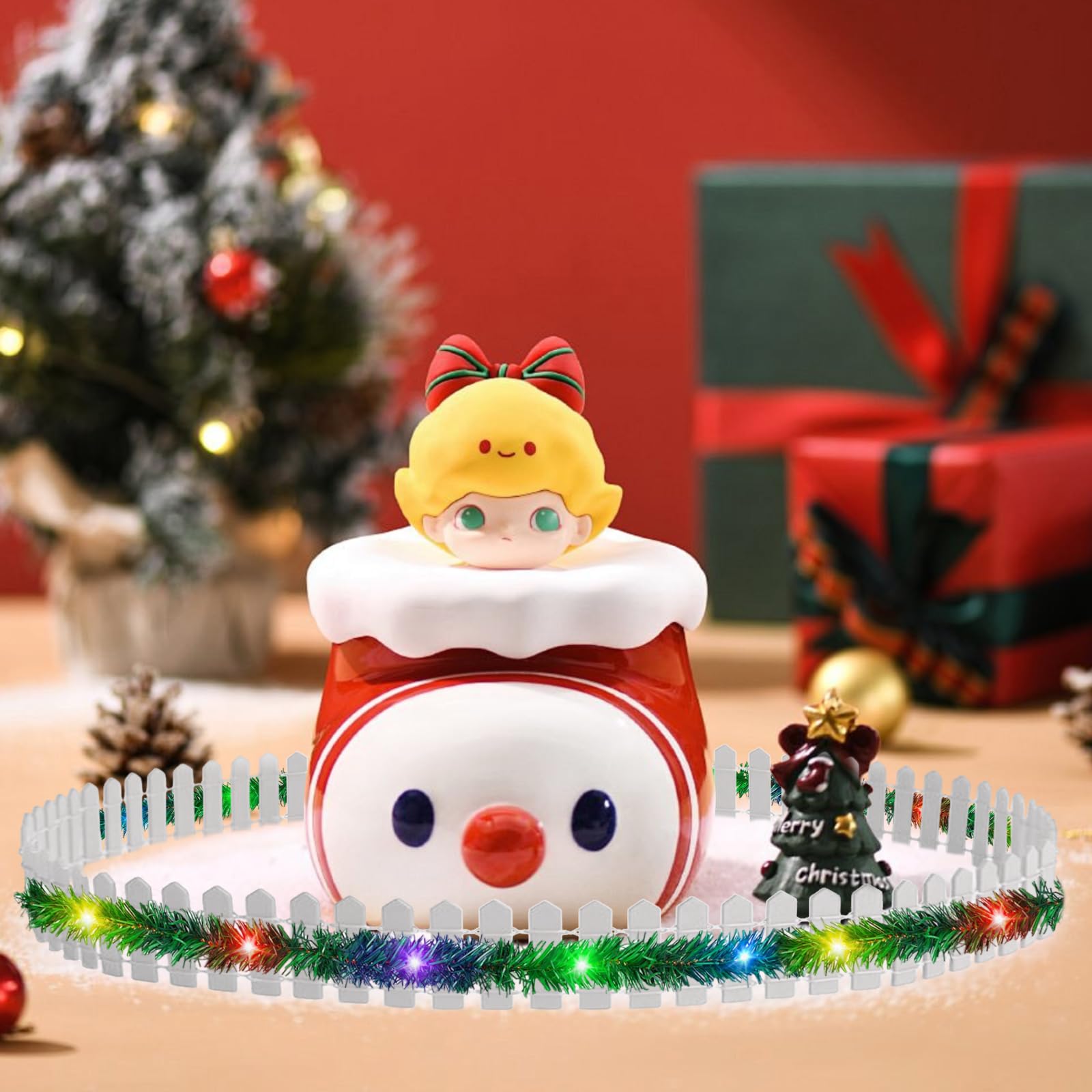 Set Recinzione In Miniatura Con Gnomo E Luci LED - Decorazione Natalizia Per Casa Delle Bambole