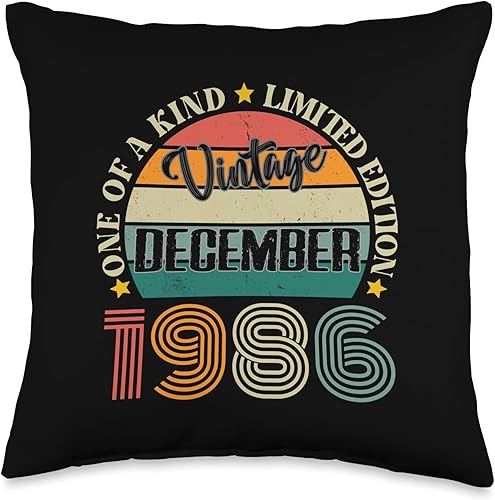 38 años Vintage diciembre 1986 38th Birthday Retro Throw Pillow, 16 x 16, multicolor
