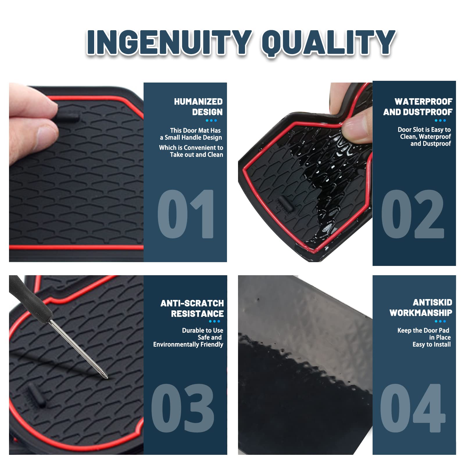 Alfombrillas Goma I30n 2017 2023 Alfombrillas Antideslizantes Para Hyundai I30 2017-2023 - Para Consola Central, Ranuras De Puertas, Color Rojo Alfombrillas Goma Rojo Antideslizante