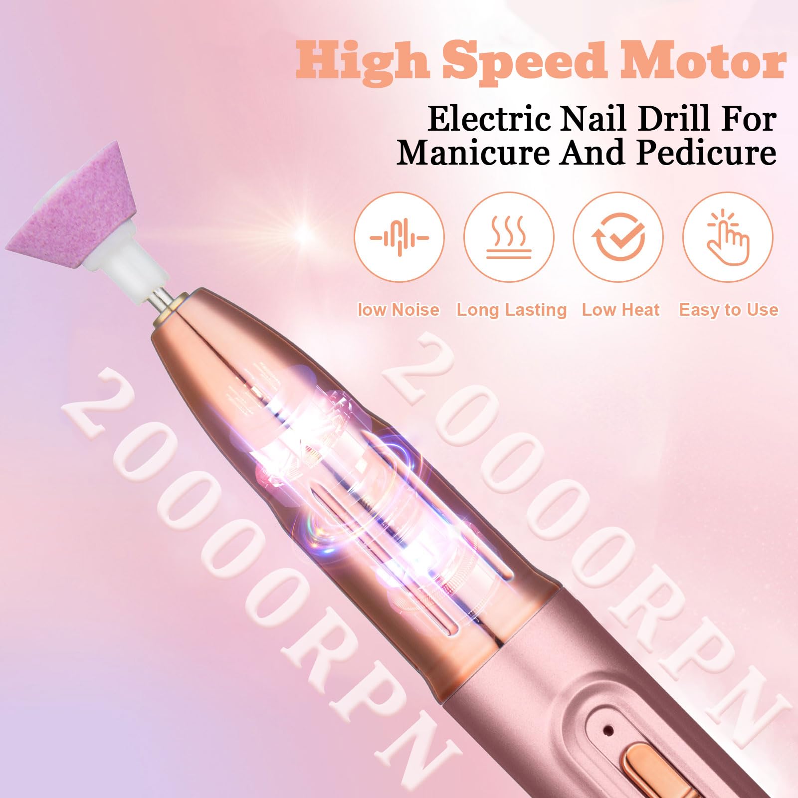 OKYUK Electric Nail Drill Kit - Professional Manicure & Pedicure Set including 11 Drills & Sanding Bands, Purple - Image 4