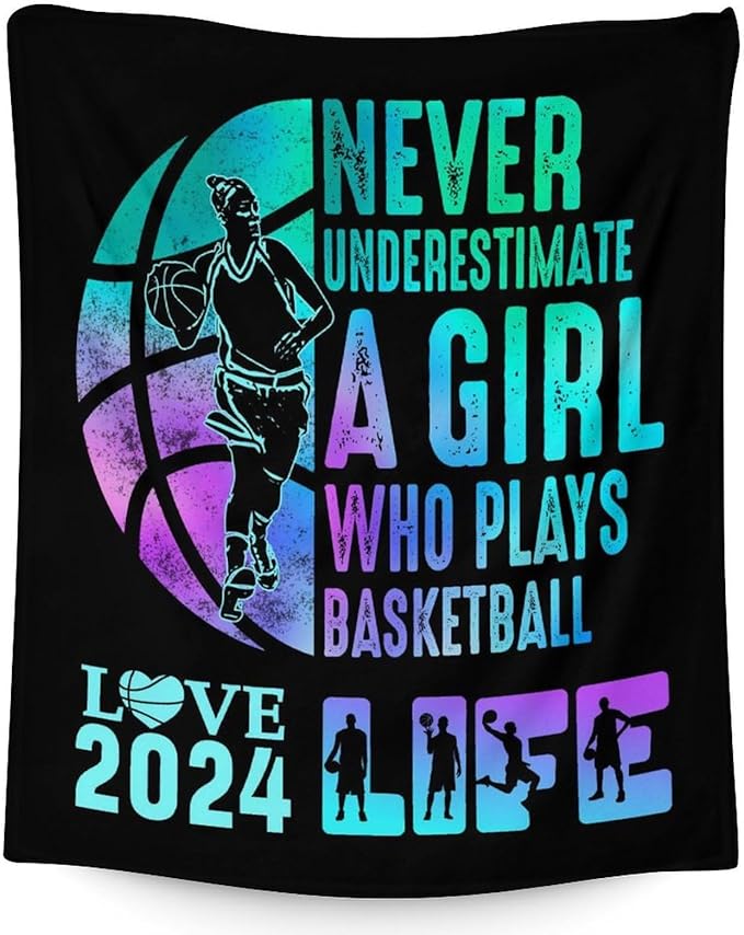Basketball Throw Blanket for Teen - 50x60 Inches Throw Size - Soft Fluffy Cozy Blankets Gift - Black Sports Blanket Throws for Living Room Decorative