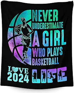 Basketball Throw Blanket for Teen - 50x60 Inches Throw Size - Soft Fluffy Cozy Blankets Gift - Black Sports Blanket Throws for Living Room Decorative