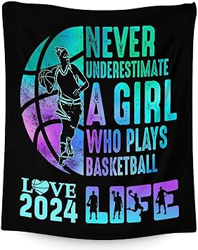 Basketball Throw Blanket for Teen - 50x60 Inches Throw Size - Soft Fluffy Cozy Blankets Gift - Black Sports Blanket Throws for Living Room Decorative