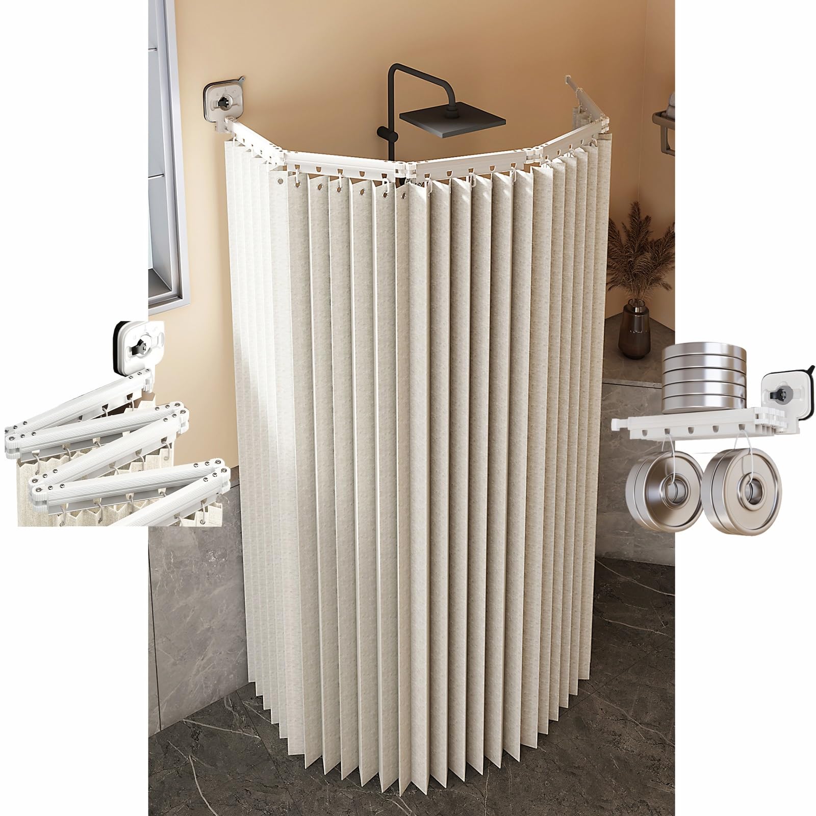 Barre de douche murale pliable design blanc 200 cm pour hôtel
