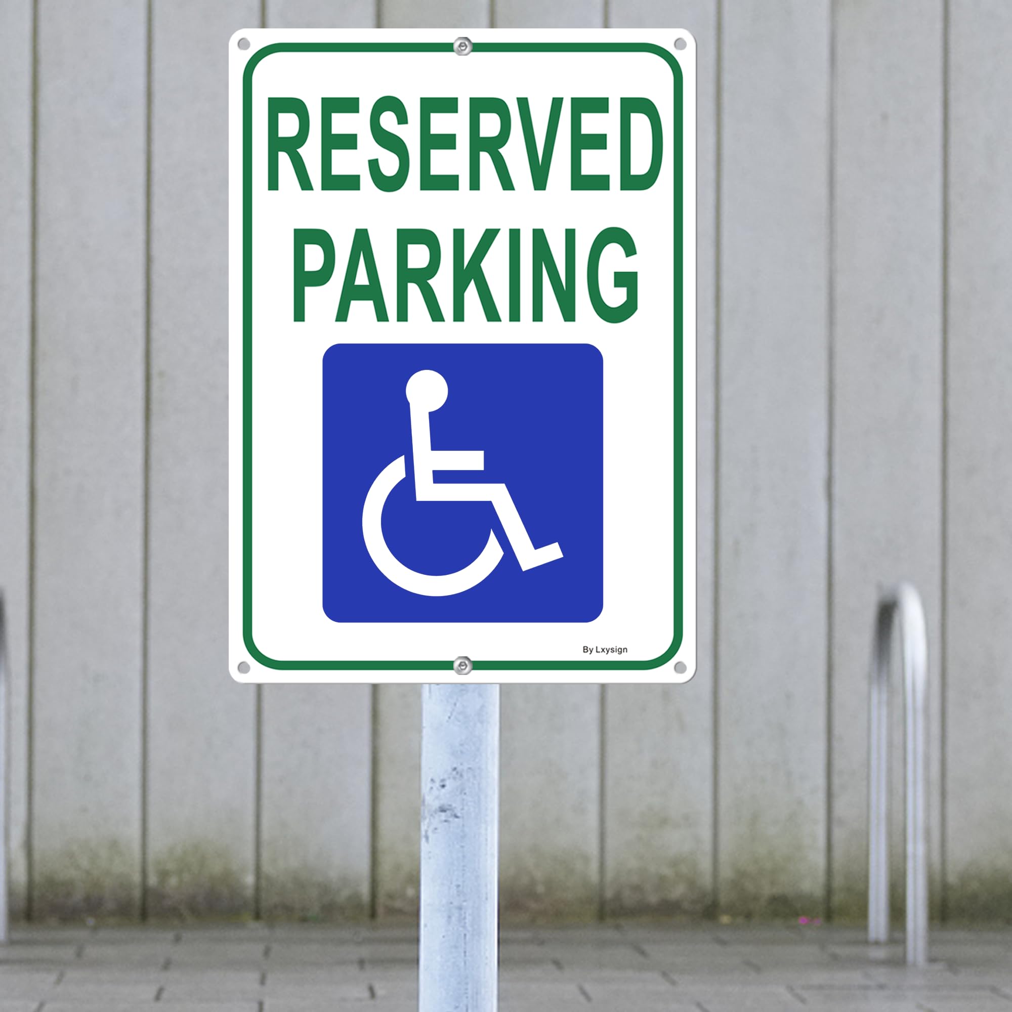 Señal de estacionamiento reservado, letrero de estacionamiento para discapacitados, con imagen de señal de silla de ruedas, 14 x 10 x 0.04 pulgadas, letrero reflectante de aluminio libre de óxido,