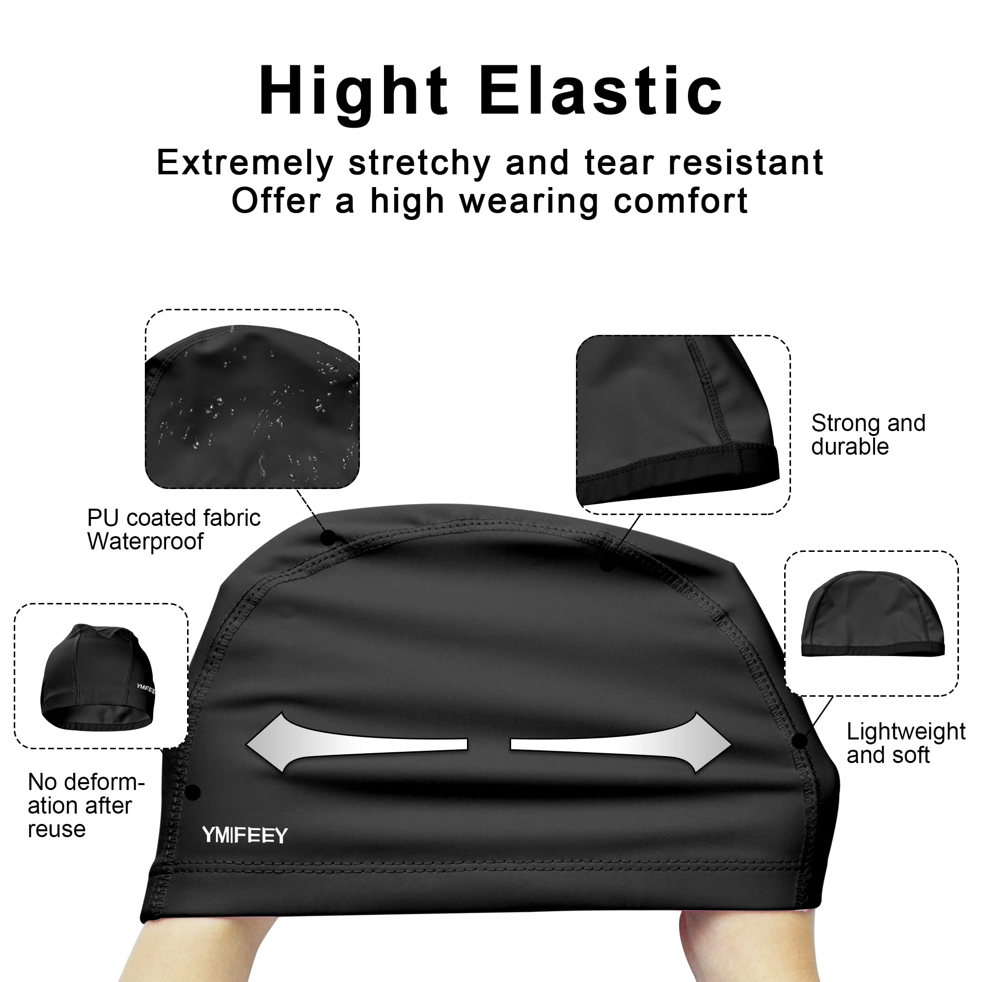 Bonnet de Bain Piscine Natation pour Adulte Bonnet de Bain Tissu PU Souple Bonnet de Natation pour Mixte Adulte Hommes Femmes