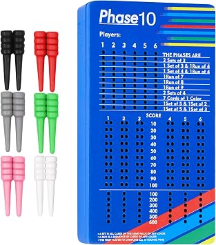 Wooden Scoreboard for Phase 10 with Upgraded Snug-Fit Pegs & Storage