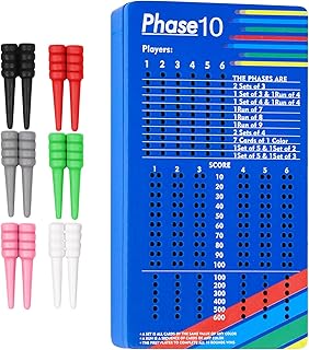 Wooden Score Board for Phase 10 Card Game with Peg Storage – Reusable Travel Score Tracking Board for Family Game Night, Camping or Party – Game Night Accessory for Adults