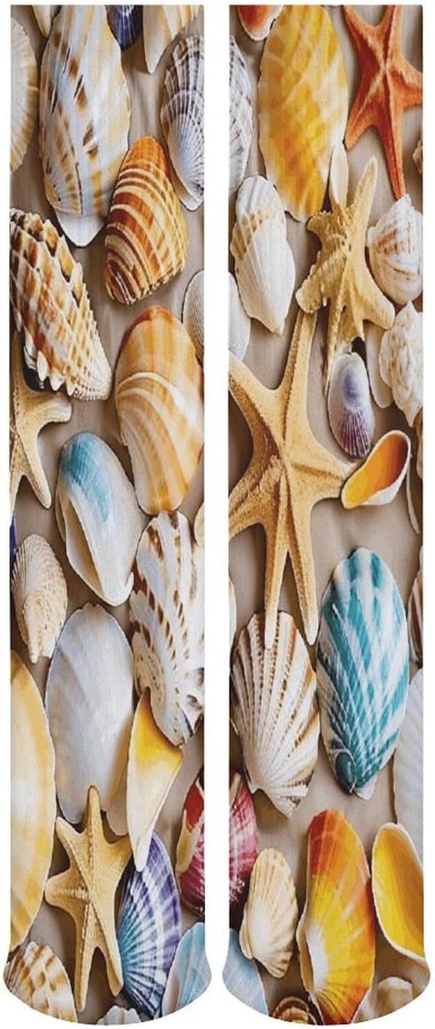Colorful Shells And Starfish Crew Socks Casual Breathable Calf Socks | Cushion Running Athletic Socks Long Performance Breathable Sports Socks for Women Men