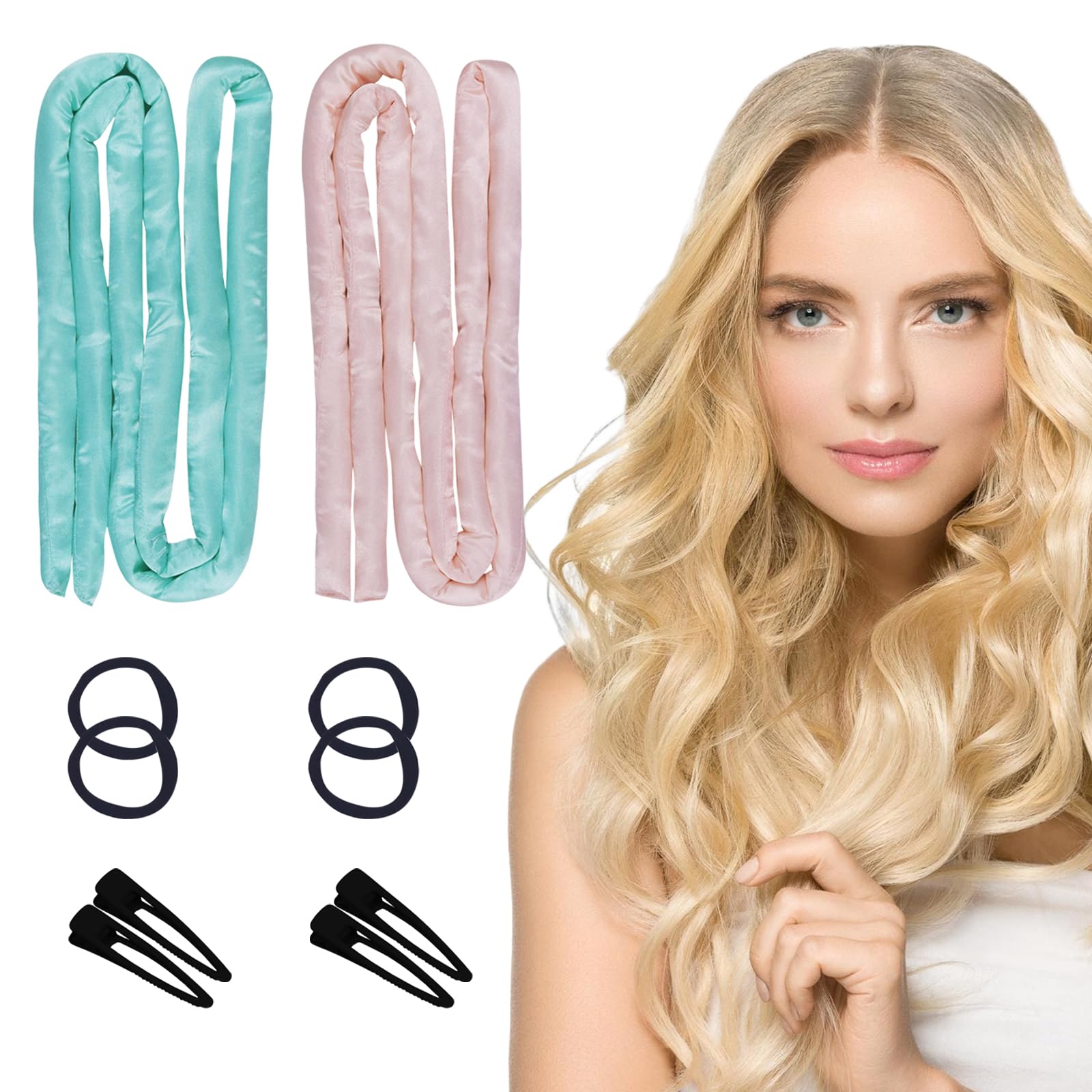 DAVBNM 2 Pcs Satin Heatless Curlers Headband, No Heat Curls, Overnight Hair Curlers to Sleep In, Gift for Long Hair Volume 160cm (Pink)