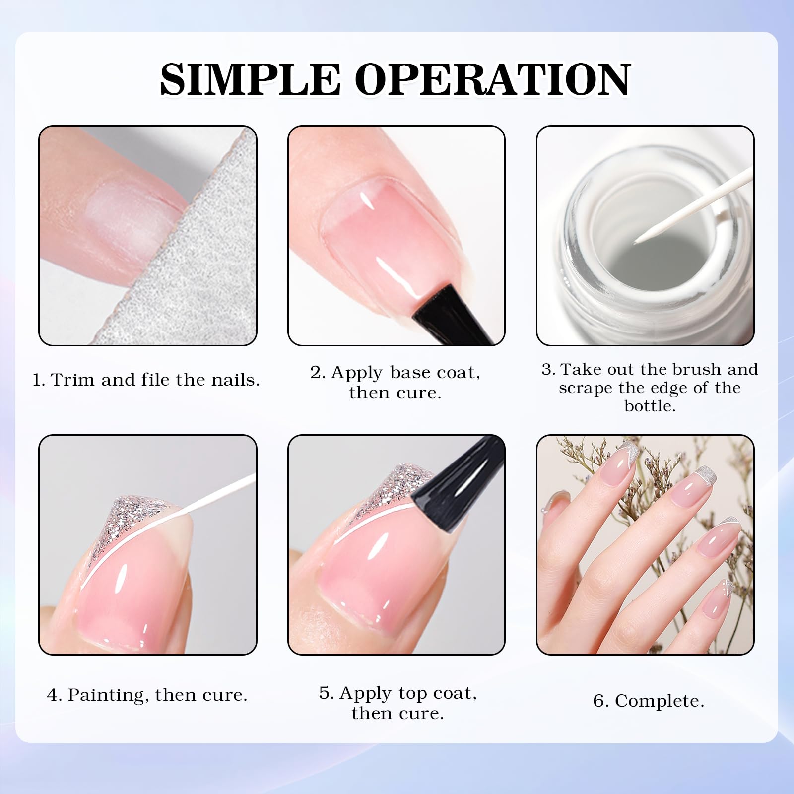 INPING 2 szt. Liner Gel Nail Art, TPO-FREE HEMA-FREE, 2 kolory biały i czarny liniowy lakier półtrwały, lakier żelowy UV, lakier do paznokci, francuski manicure dla początkujących, 8 ml