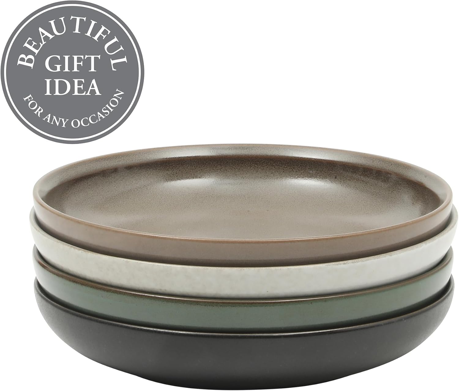 Gibson Elite Beckett 4-Piece Multi-Color 9 Inch Dinner Plate Bowl Set – Reactive Glaze Stoneware – Shallow Serving Pasta Bowls (Blate) – Wide-Rim Round Design – Microwave & Dishwasher Safe - Image 4