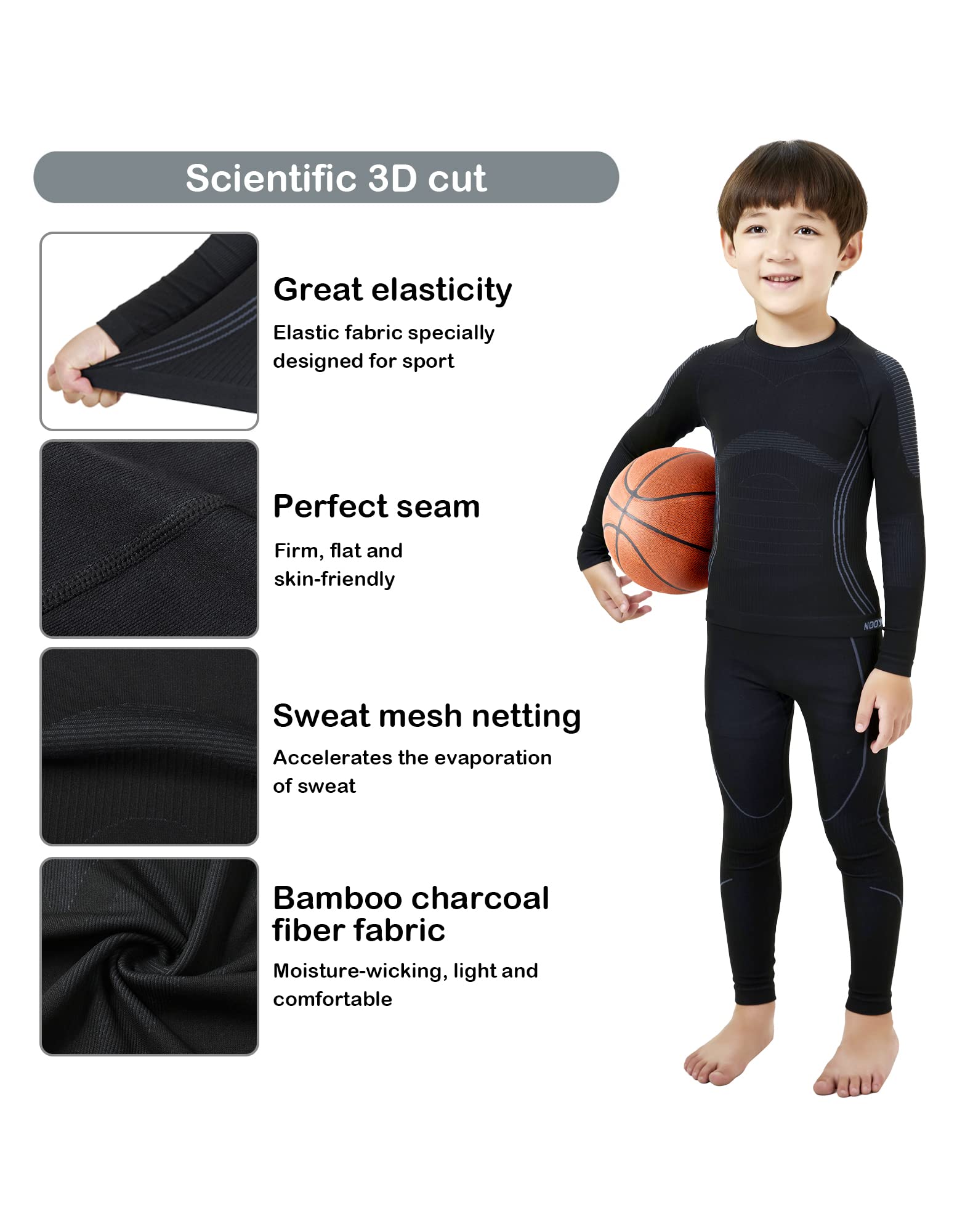 NOOYME Intimo Termico Bambino Biancheria Intima Termica Bambina Pantaloni e Maglia Termica Traspirante Asciugatura Rapida per Sci Corsa Calcio