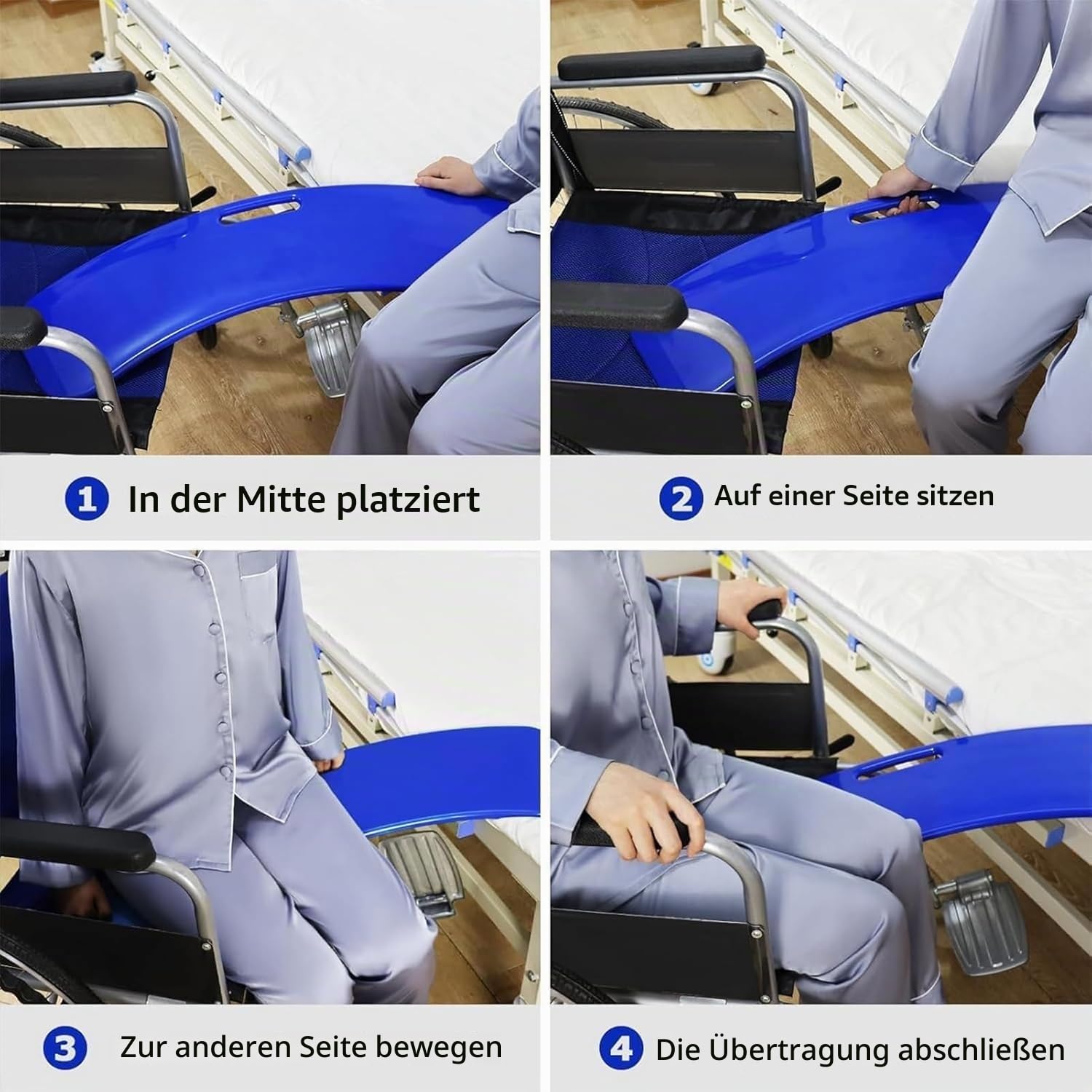 Transferbrett, Rutschbrett für Rollstuhlfahrer, Transferhilfe für ältere Menschen Pflege, Für den Transfer von Patienten in Rollstühle, Bett, Toiletten oder Autos (Blau)