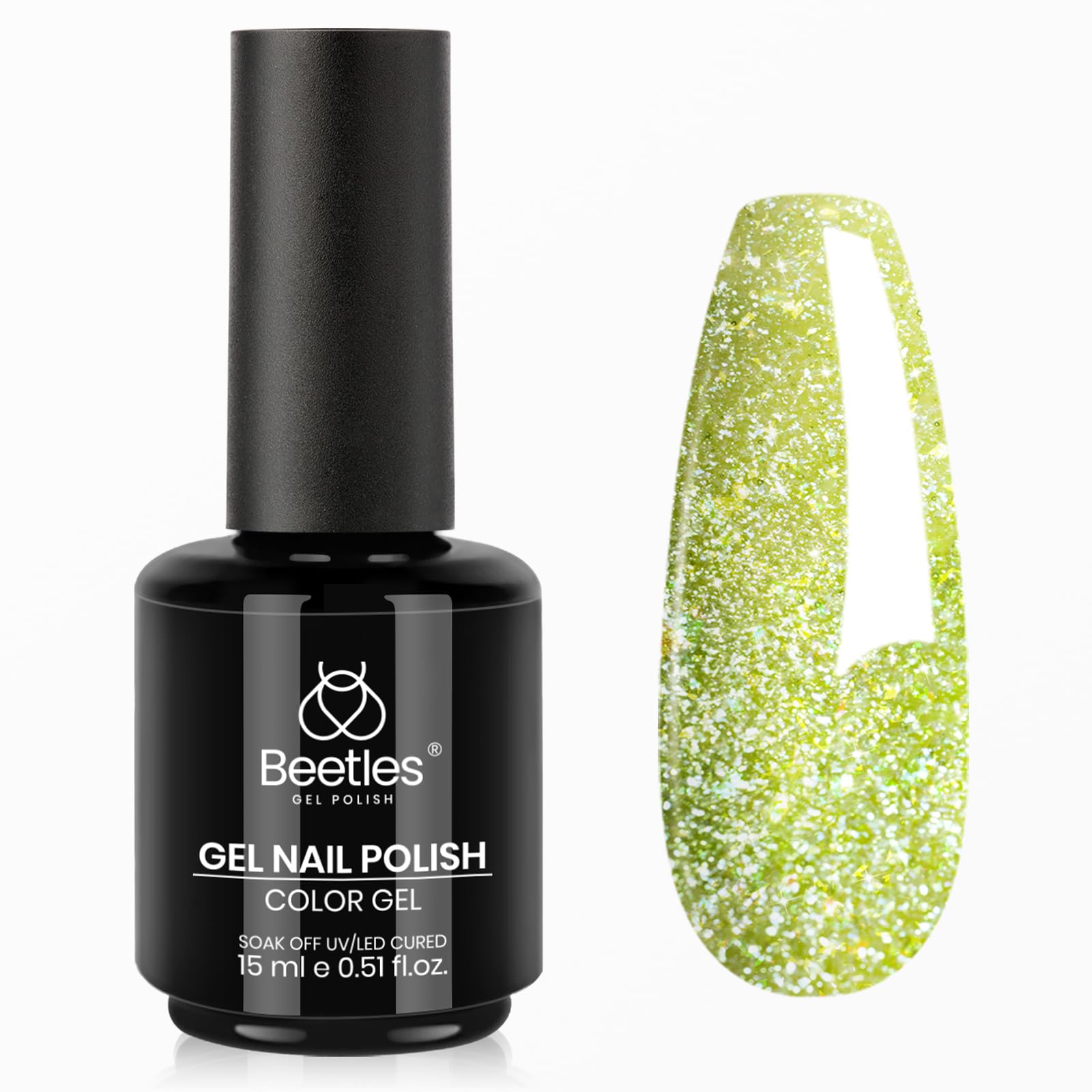 Beetles Lime Green Glitter Gel Nail Polish 15ML | Pistachio Frappe Sparkly Yellow Green Gel Polish - main product image