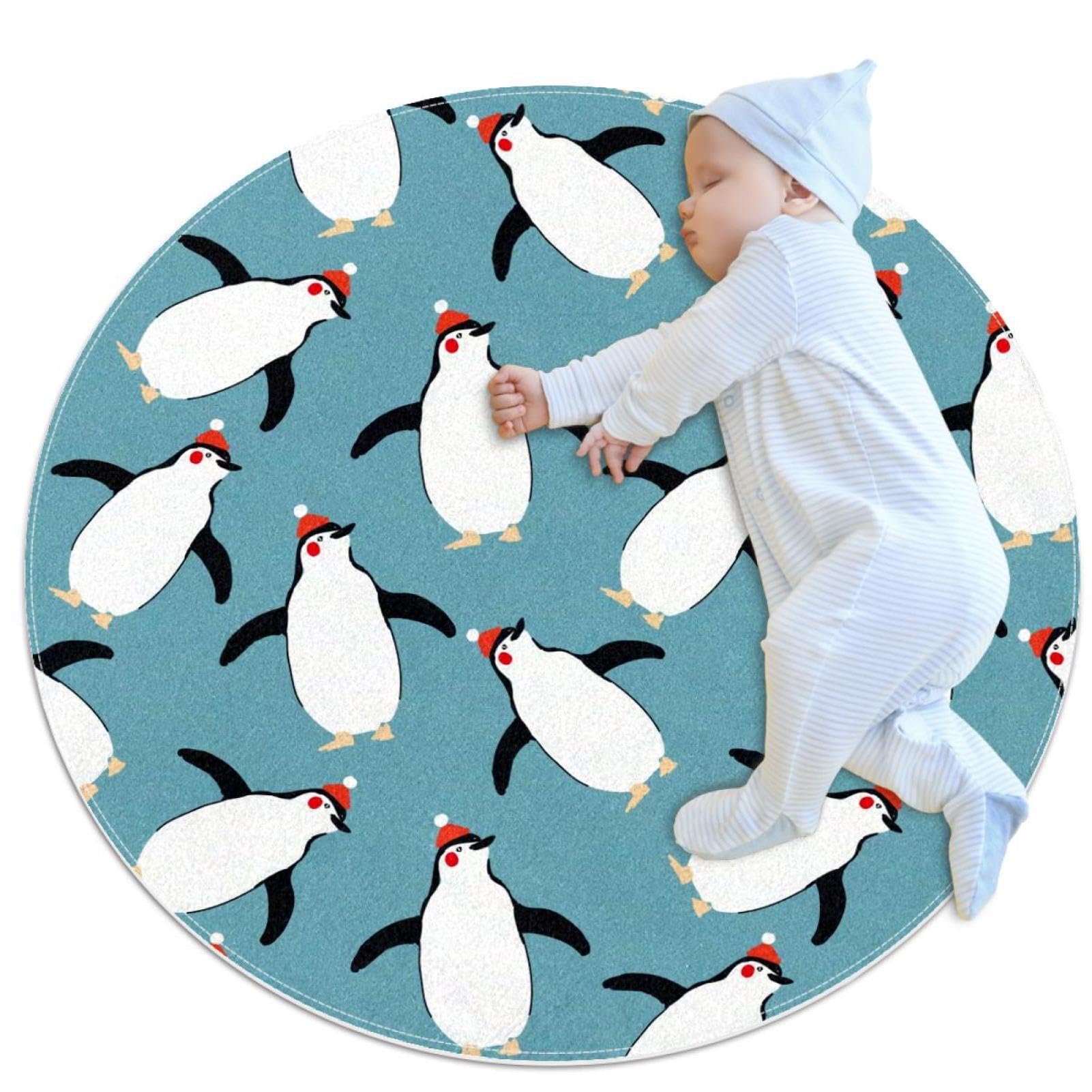 Tapis de bain pingouin mignon rond 1m pour une ambiance cosy