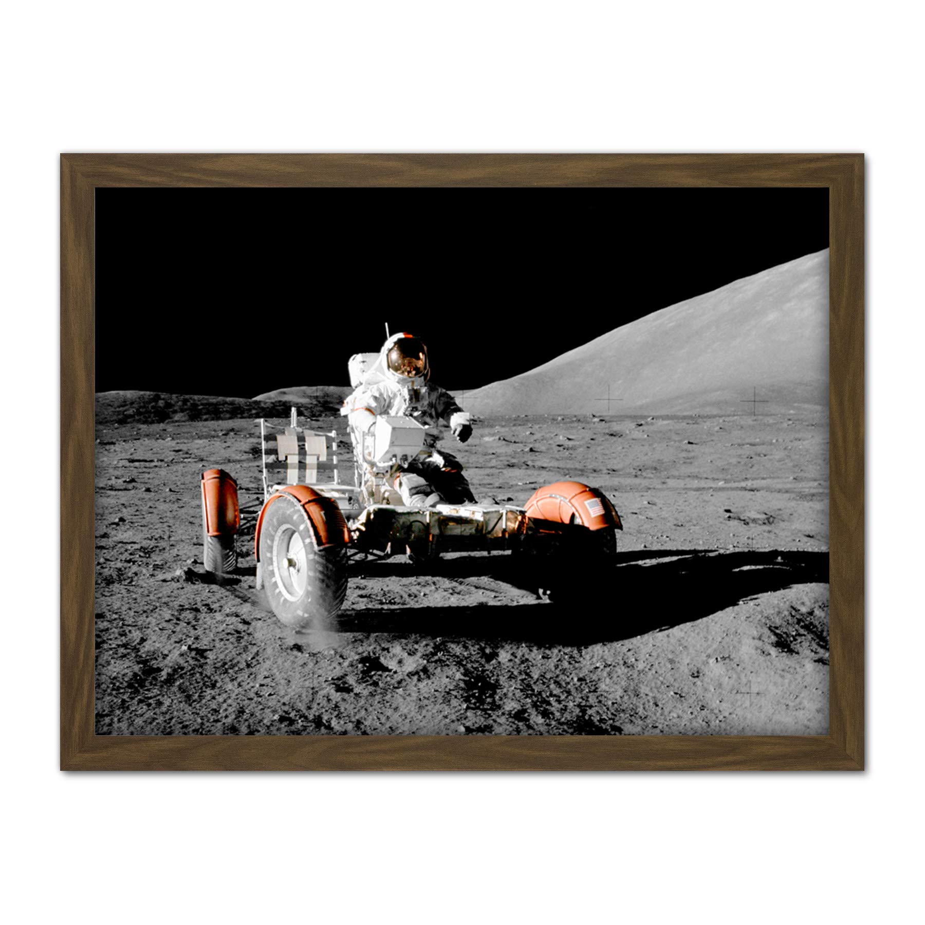 Apollo 17 Lunar Rover Vehicle Moon Photo - NASA Space Wall Art Print - Large Framed Décor - W18 inch x H24 inch