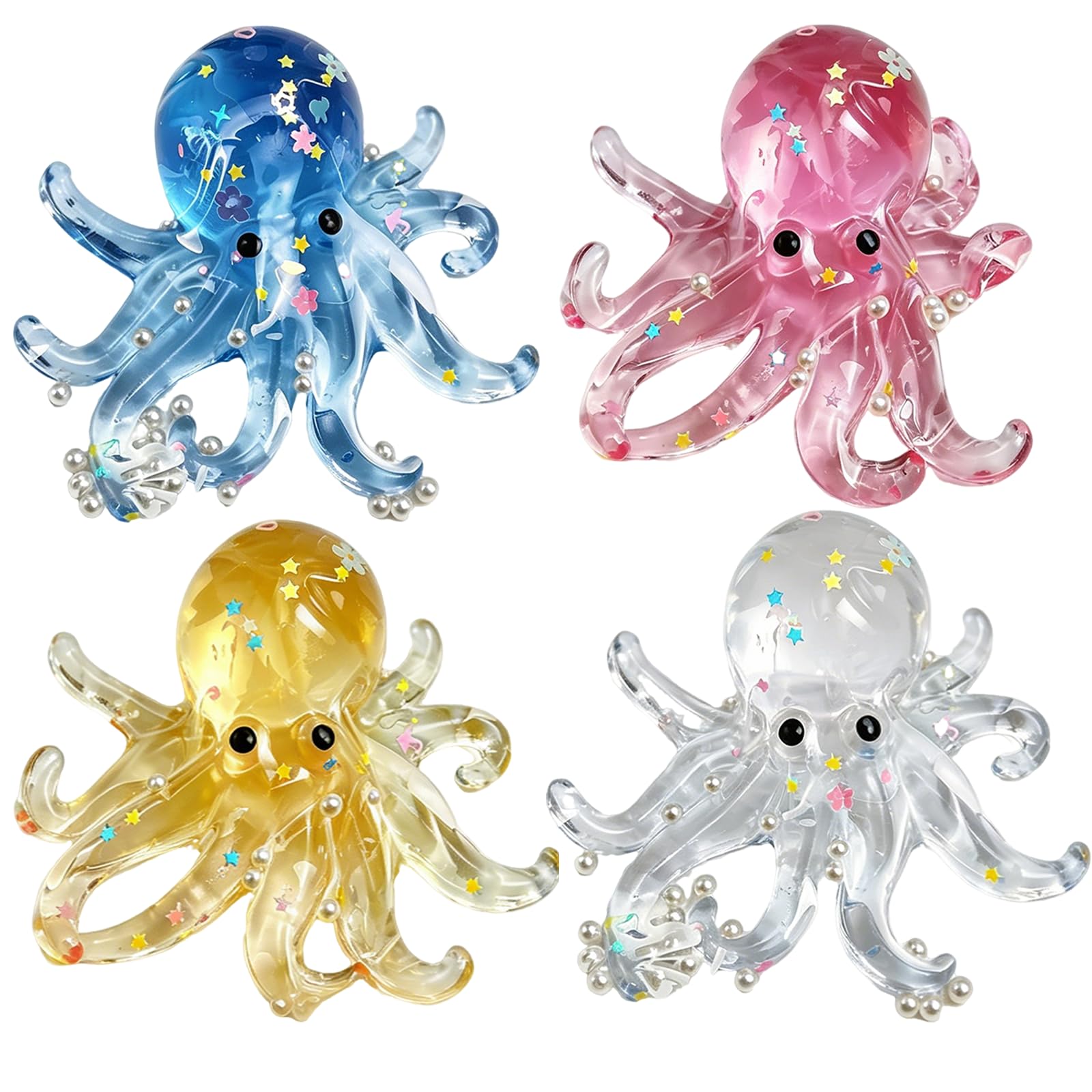4 Pcs Octopus Squishy, Squishy Octopus, Glitter Stress Balls, Colorful Squishy Toys, Soft Fidget Toys, Octopus Sensory Squeeze Toys for Stress Relief and Daily Relaxation
