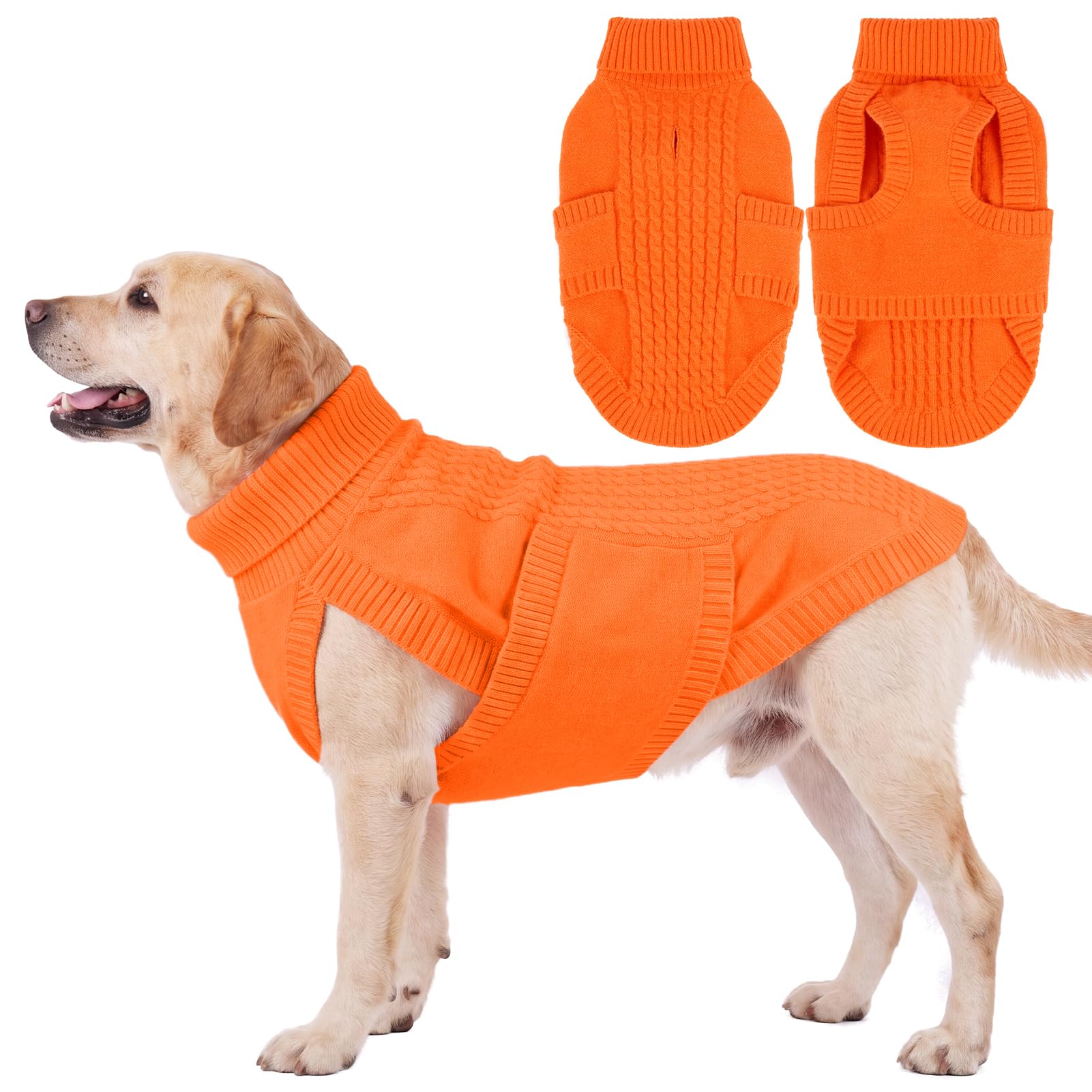 Hjumarayan Dog Jumper Large | Cozy Cable Knit Dog Sweater with Harness Hole for Winter Walks | Sleeveless Puppy Knitwear Turtleneck Dog Clothes for Winter | Border Collie (Orange 2XL) — image 1