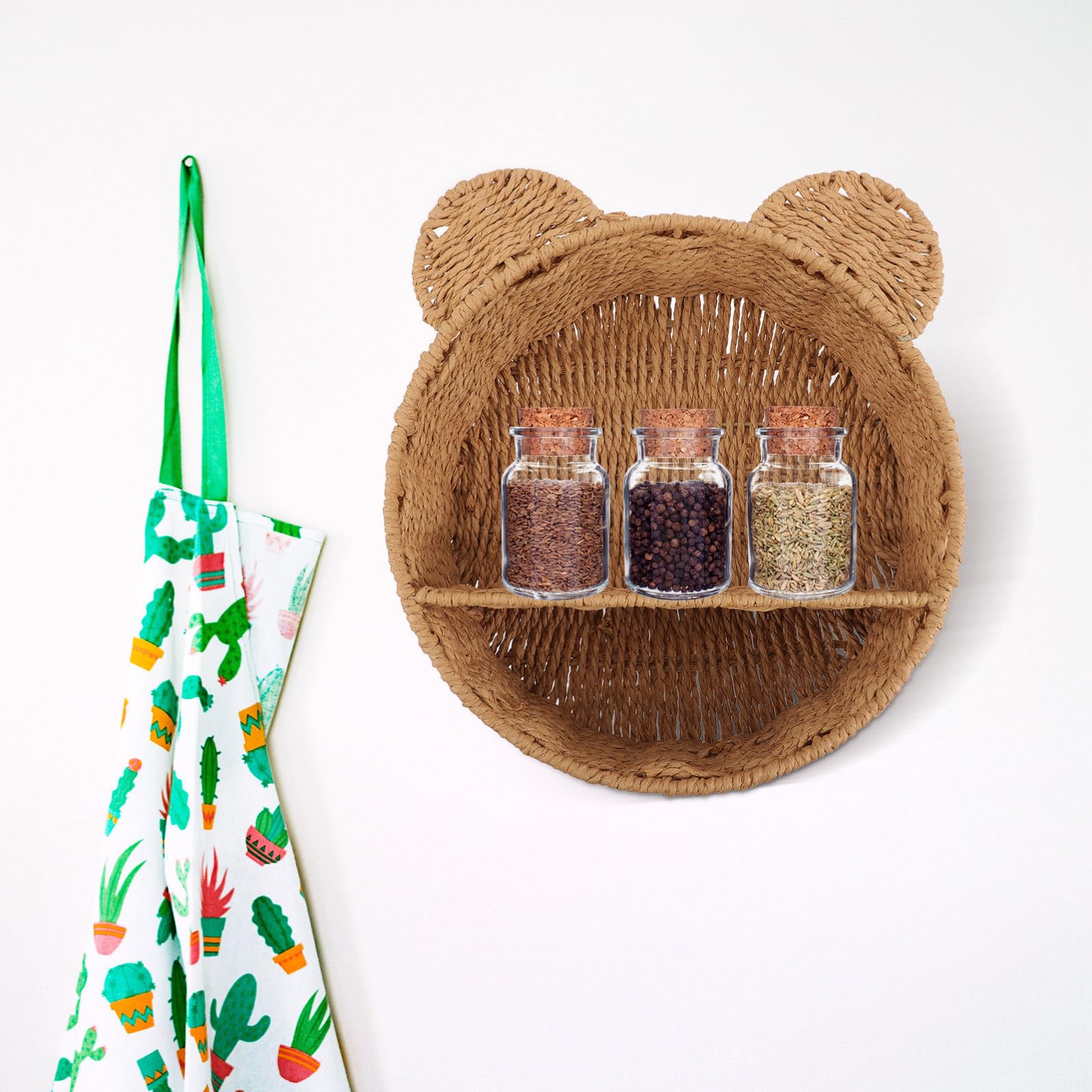 UKCOCO Mensola Organizer Decorativo a Forma di Gatto Intrecciata da in Ferro e Corda di Carta e Portaoggetti per Cucina e Domestico