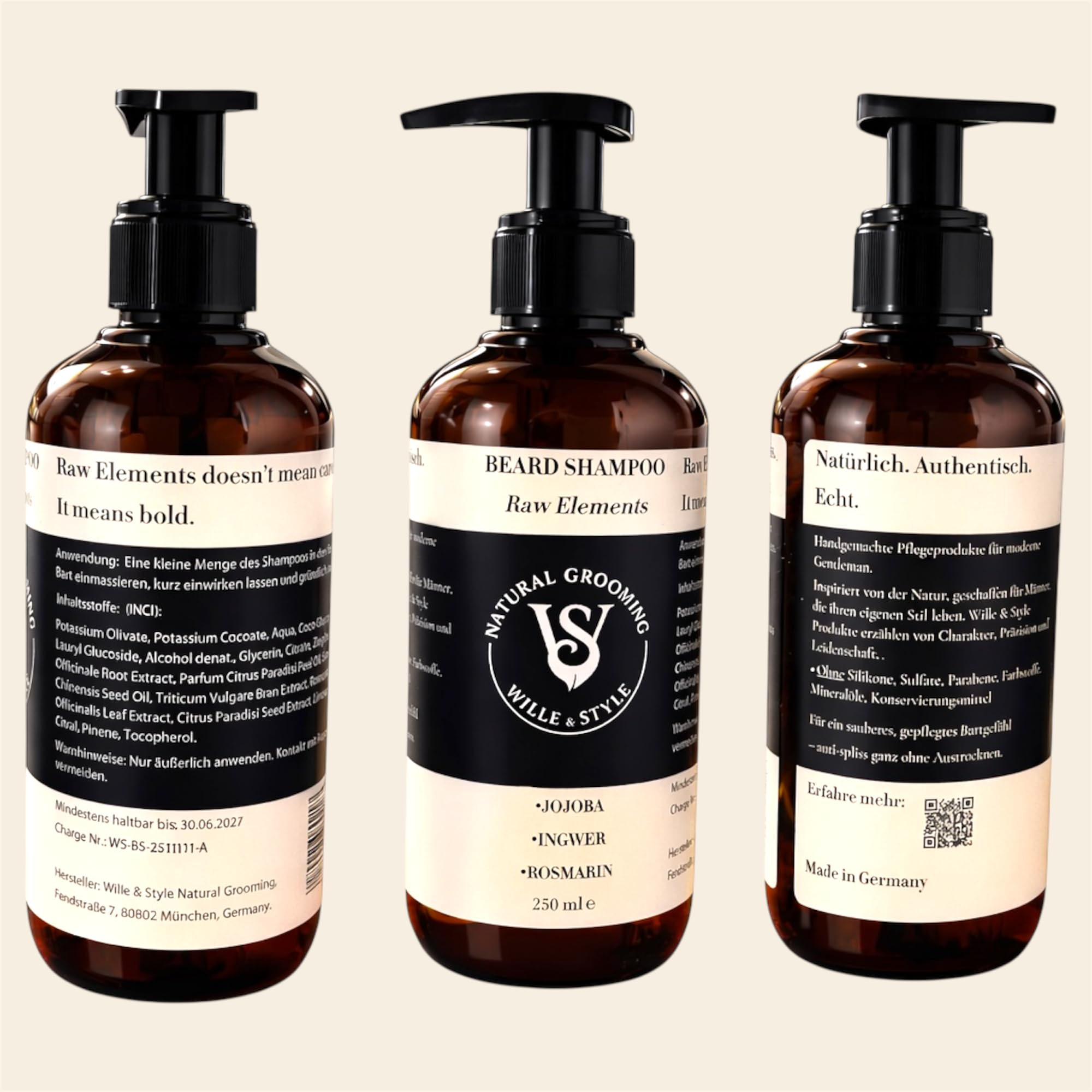 Bartpflege Set für Männer - Wille & Style Beard Bundle - Bartöl 50 ml & Bartshampoo 250 ml & Bartbürste mit Wildschweinborsten - Tägliche Pflege & Reinigung - Geschenkset