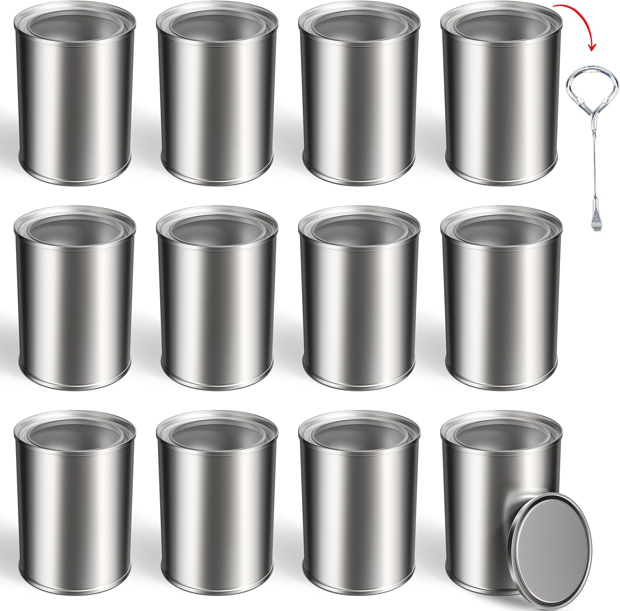 12PCS Empty Paint Cans with Lids, 1 Quart Metal Unlined Paint Bucket, Small Round Paint Storage Containers for Leftover Paint, Arts Crafts, DIY Projects, Painting (Silver, 2 Pint)