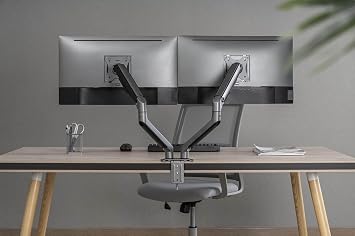 Gembird Dual Monitor Arm Desk Mount Adjustable for 17-35 Inch Screens Space Grey - Ergonomic Positioning Improved Convenience Efficient Cable Management