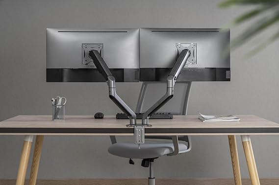 Gembird Dual Monitor Arm Desk Mount Adjustable for 17-35 Inch Screens Space Grey - Ergonomic Positioning Improved Convenience Efficient Cable Management