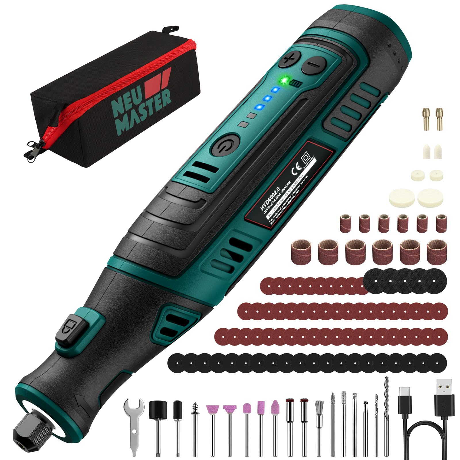 NEU Master 8V Cordless Rotary Multi Tool Kit, 5-Speed Mini Rotary Tool with 117 Accessories, Type-C, 30000RPM, Electric Rotary for DIY Crafts, Engraving, Sanding, Polishing & Pet Nail Grooming