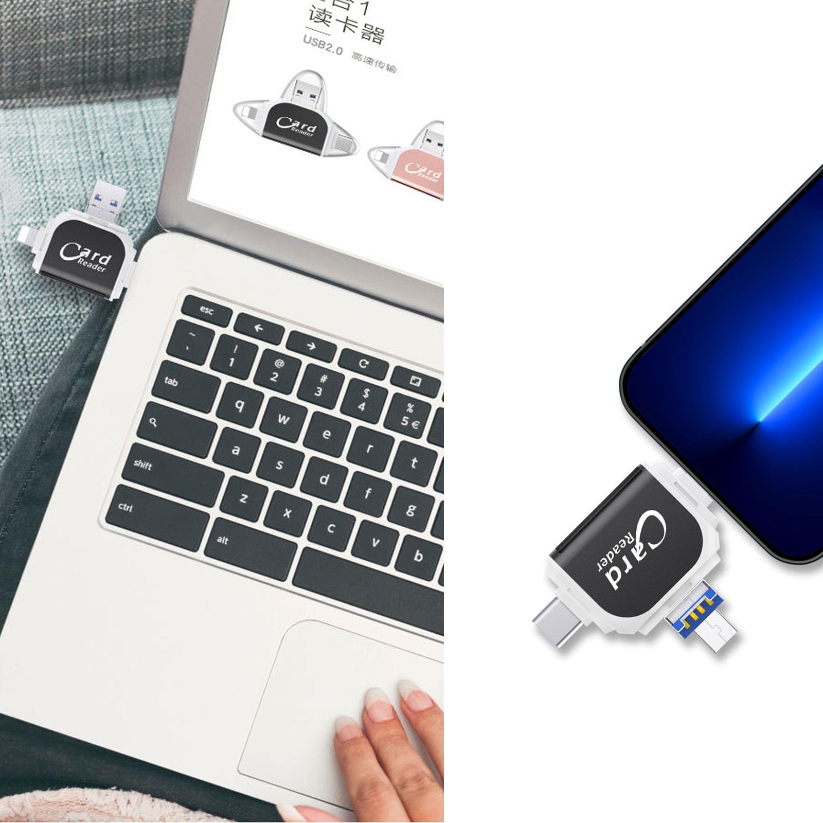 Lecteur de carte SD/TF universel multi-ports 4 en 1, adaptateur multiport USB-C, Plug and Play, lecteur de carte mémoire portable, pour MacBook Pro et autres appareils USB C (A+B) : Amazon.com.be: High-tech