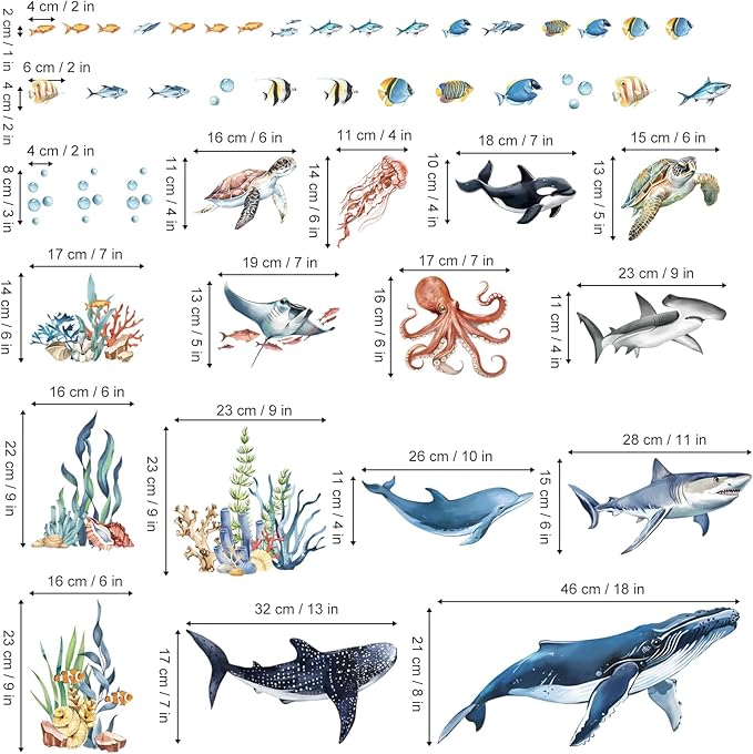 Vinilos Decorativos Submarinos Animales Marinos Pez Tortuga Alga Ballena miniatura 4