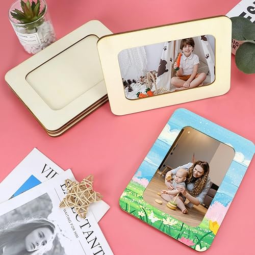 Miniatura 4 de VOKOY Paquete de 15 marcos de fotos de madera para manualidades, juego de marcos de fotos de 4 x 6 pulgadas, juego de marcos de fotos de pie para
