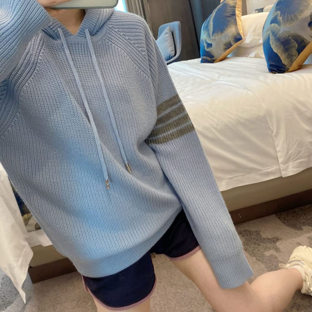 Jerseys Punto Mujer,Sudadera con Capucha para Mujer Suéter De Punto Azul Suéter De Punto con Cable Casual Cómodo Suéter Que Combina con Todo Regalo De Moda para Novia Día De La Madre
