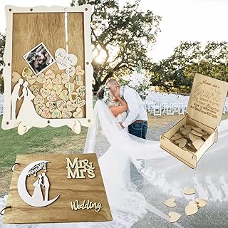 Wedding Guest Book Alternative, Personalized Rustic Drop Box Guest Sign DIY Custom Picture Frame 65 Wooden Hearts,Reception Bridal Baby Shower Birthday Funeral Graduation Anniversar (Rectangle)