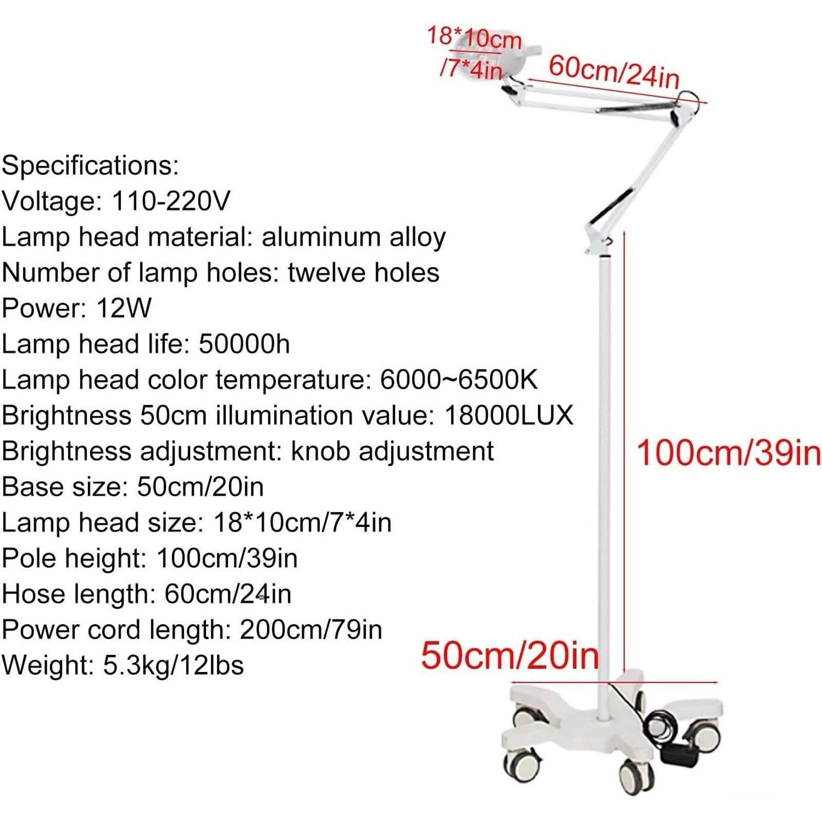 Lampa lekarska LED z 12 otworami i podstawą na 5 nogach ze stali
